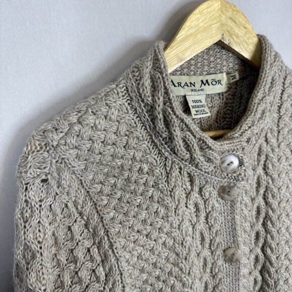 Aran Mor Ireland 100% Merino Wool Cable Knit Cardigan Sweater Women’s M Beige - Picture 4 of 6